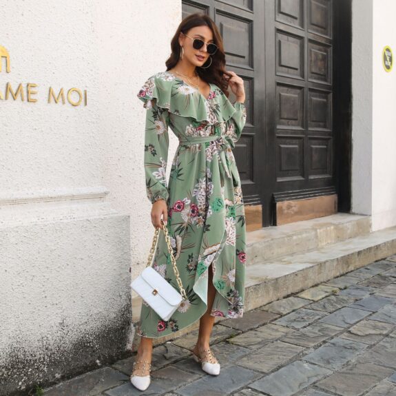 Blue Boho Dress with Ruffles
