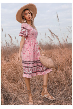 Slim-Fit Boho Dress in Pink