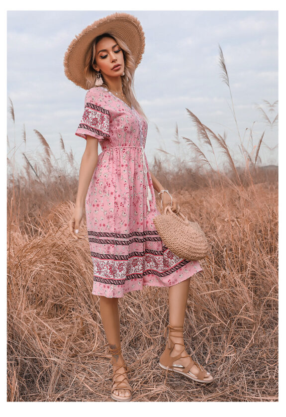 Slim-Fit Boho Dress in Pink