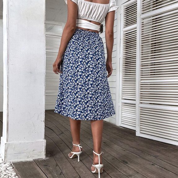 Elegant Blue Floral Boho Skirt
