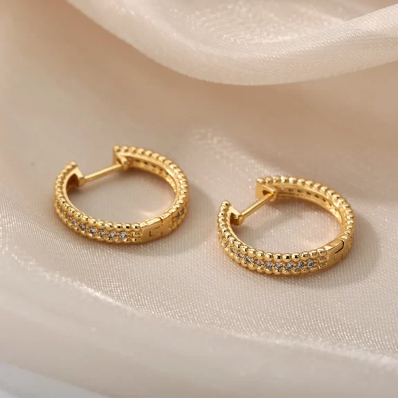 Orecchini A Cerchio D'Oro Boho Brillanti