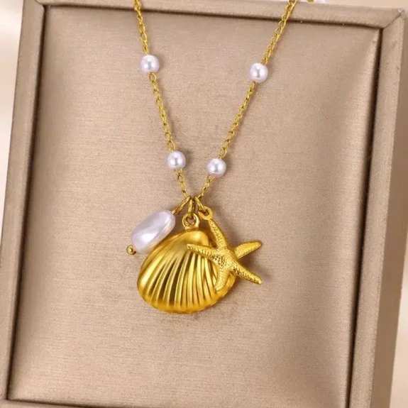 Boho Shell Starfish Pearl Necklace