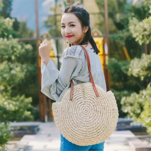 Tas Musim Panas Raffia Boho Kasual