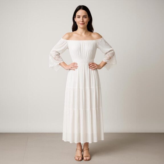 stijlvolle off shoulder boho jurk wit maxi