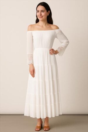stijlvolle off shoulder boho jurk wit maxi