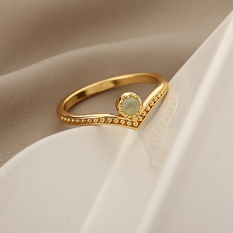 boho Ring Gold Green Stone