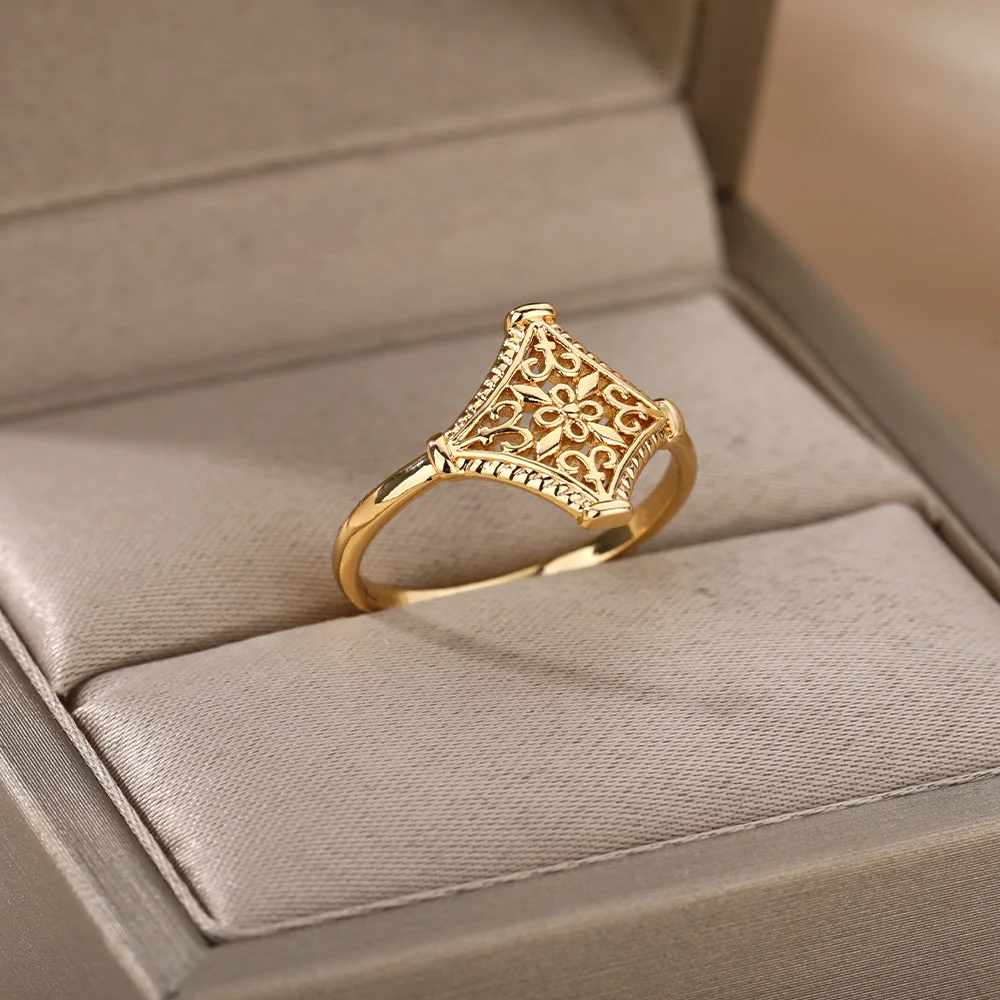 vintage Flower Ring Gold Stainless
