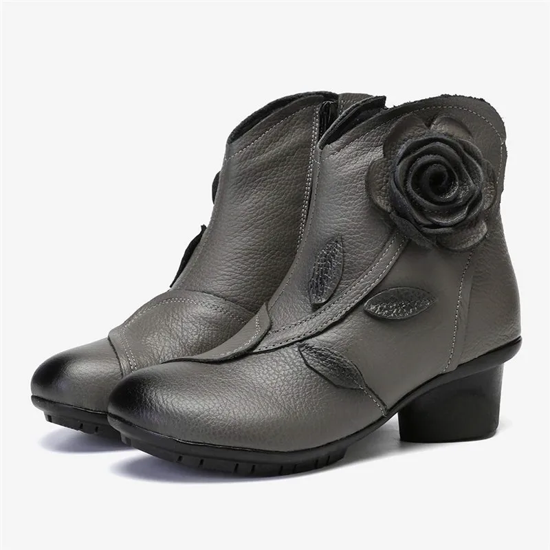 vintage Handmade Flower Short Boots