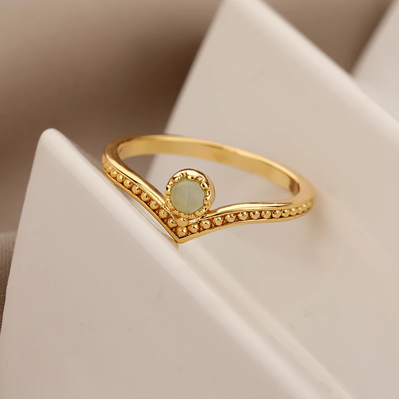 boho Ring Gold Green Stone