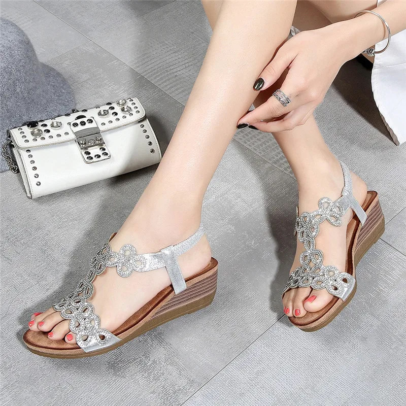 boho Crystal Wedges Casual Sandals