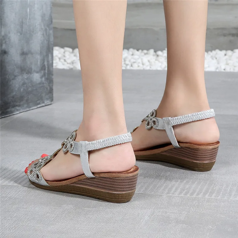 bohemian Crystal Wedges Casual Sandals