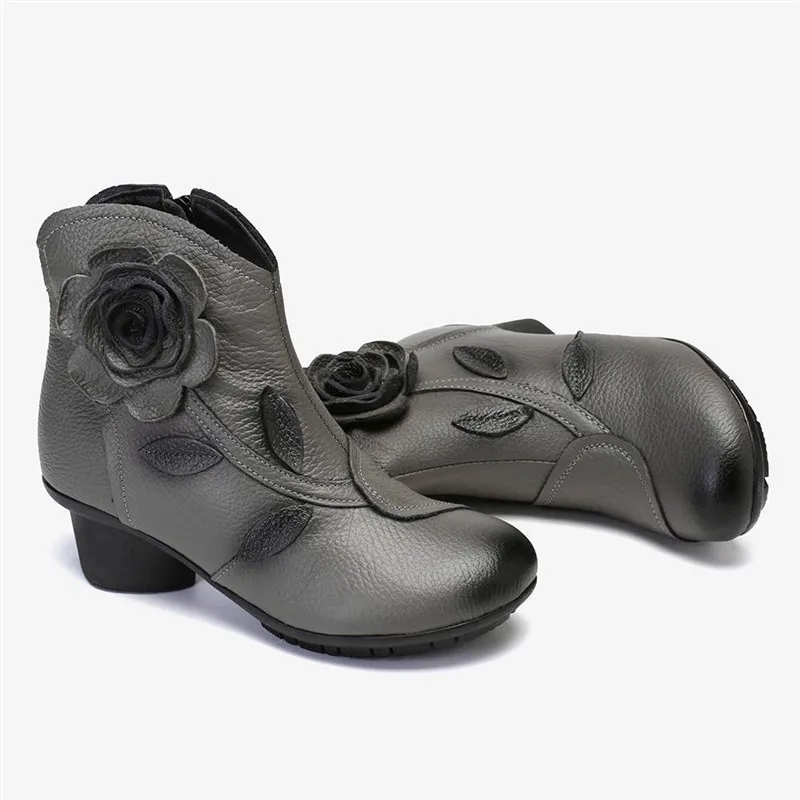 vintage Handmade Flower Short Boots