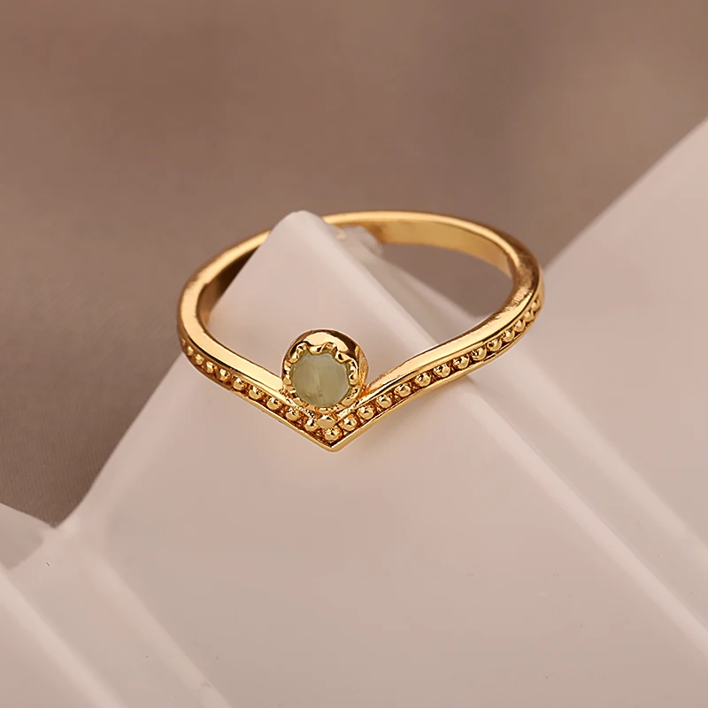 hippie Ring Gold Green Stone