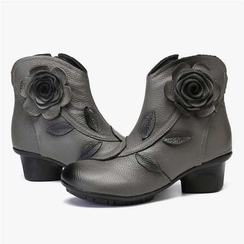 boho Handmade Flower Short Boots