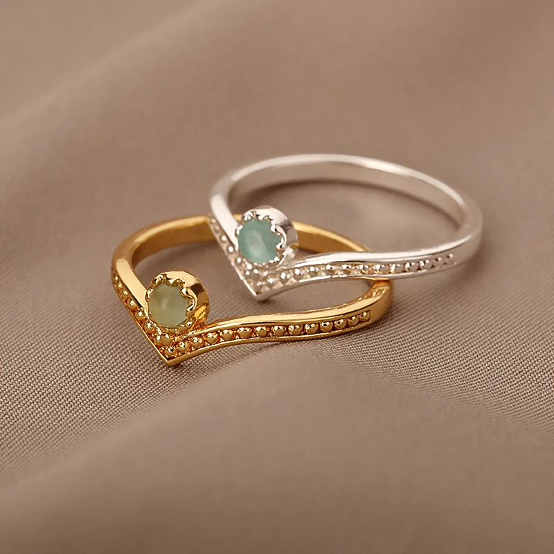 hippie Ring Gold Green Stone