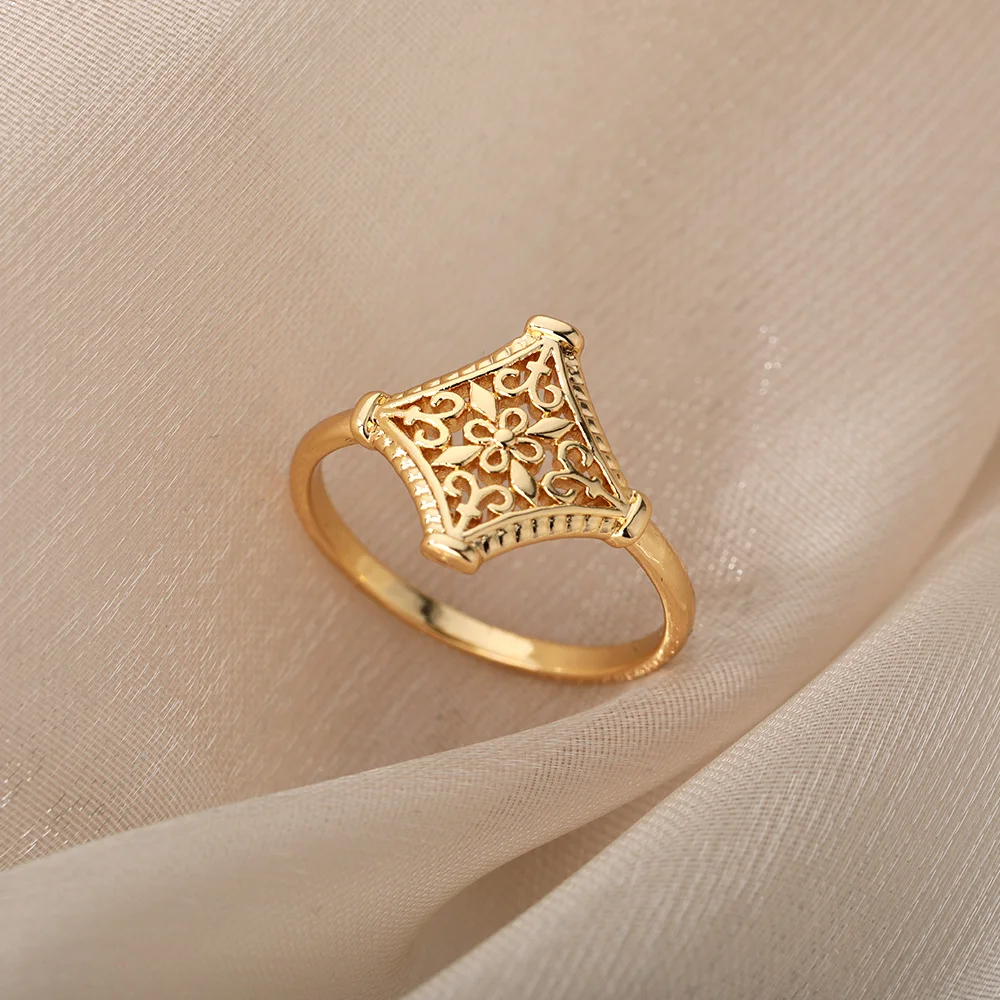 vintage Flower Ring Gold Stainless