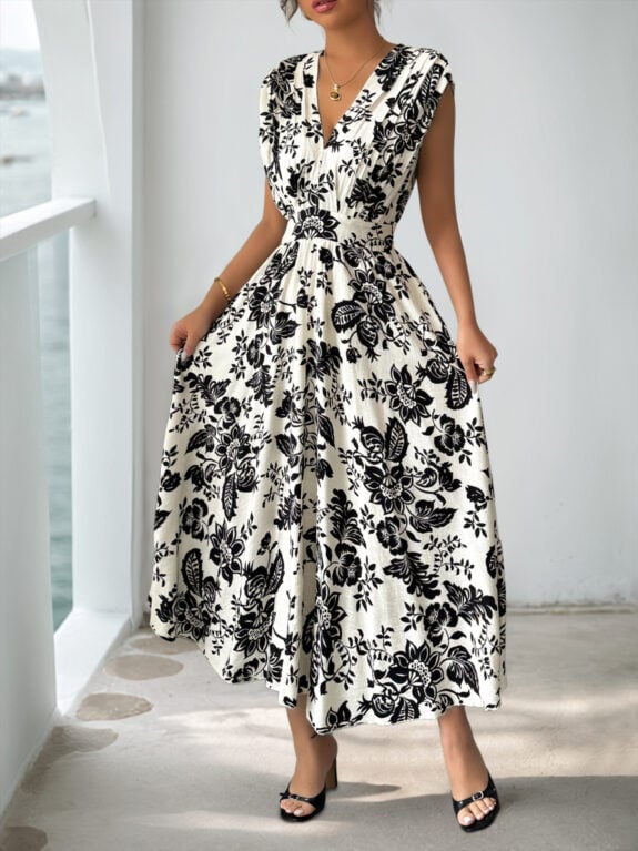 Boho Retro Black and White Flower Dress - Obrázek 5