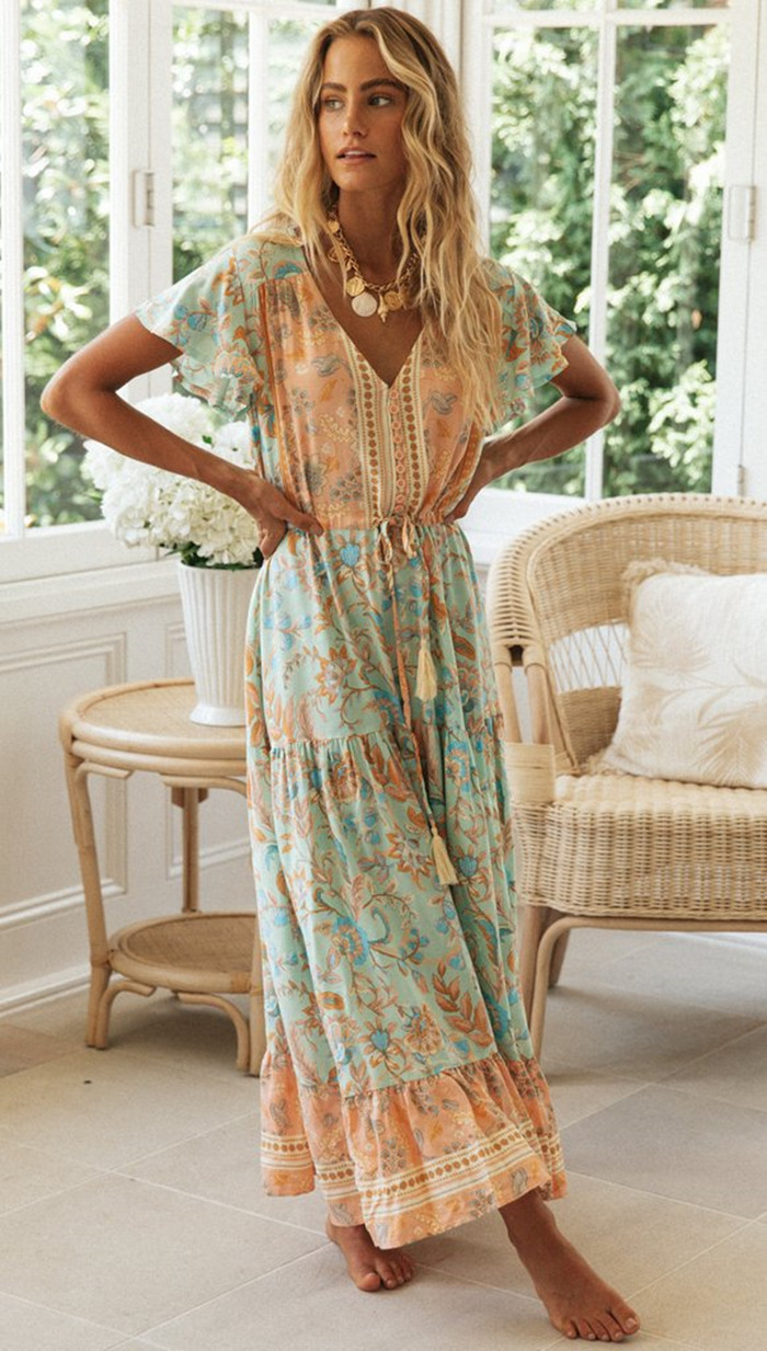 boho Floral Maxi Vacation Dress