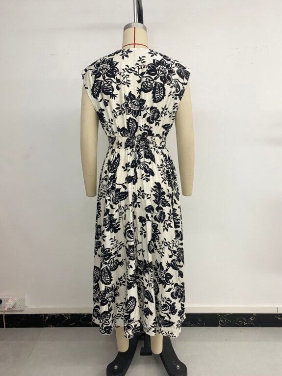 Boho Retro Black and White Flower Dress - Obrázek 13