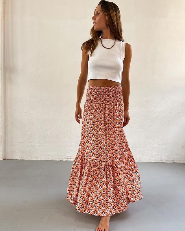 hippie Floral Maxi Skirt Women