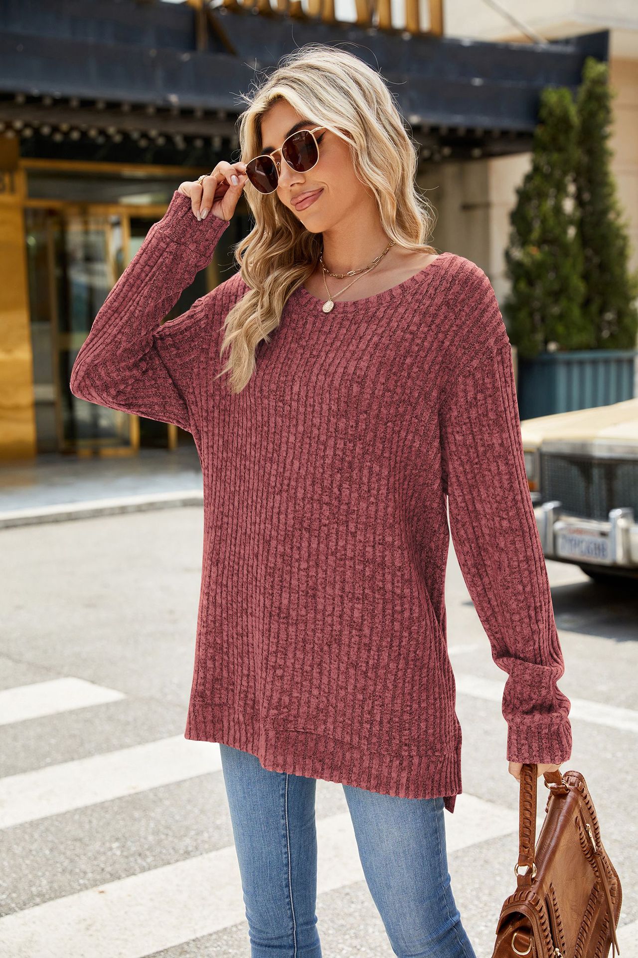 bohemian Long Sleeve Split Top