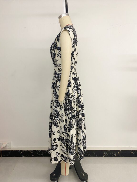 Boho Retro Black and White Flower Dress - Obrázek 12
