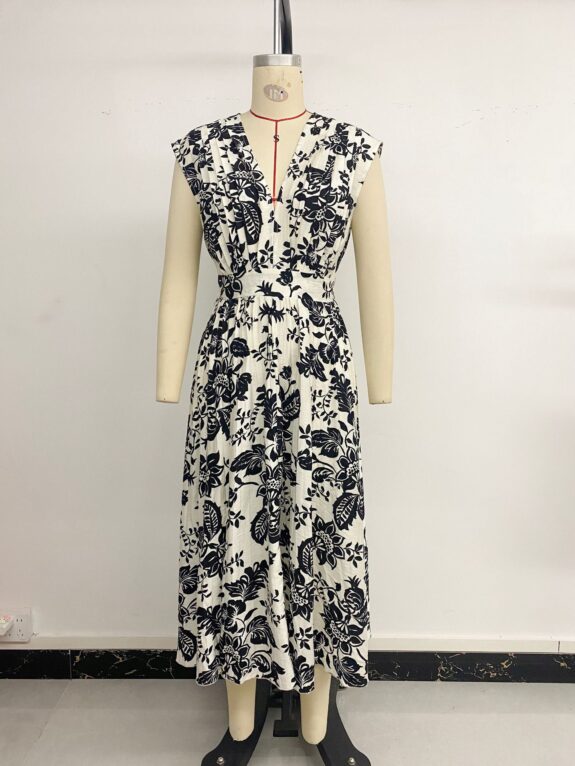 Boho Retro Black and White Flower Dress - Obrázek 11