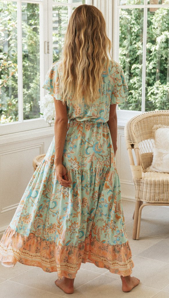 boho Floral Maxi Vacation Dress