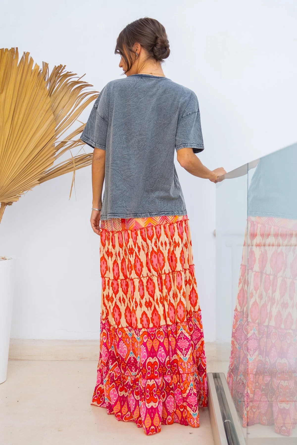 vintage Printed Ruffled Midi Skirt