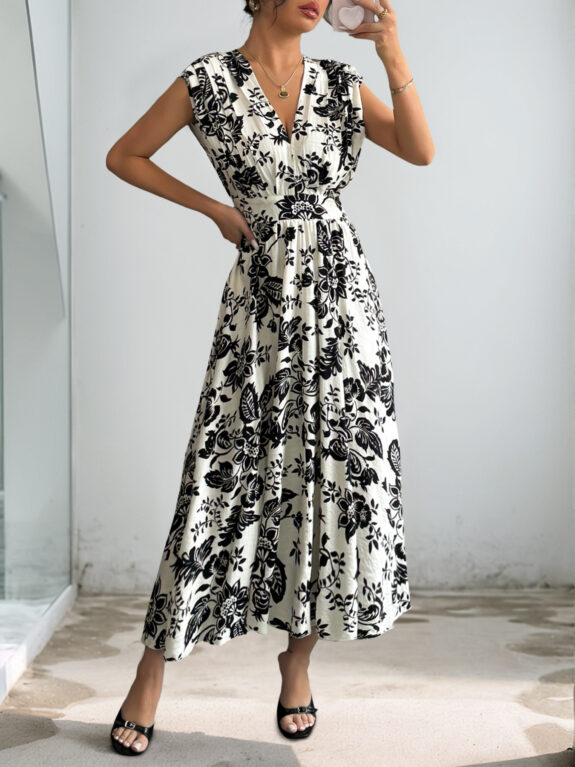 Boho Retro Black and White Flower Dress - Obrázek 3
