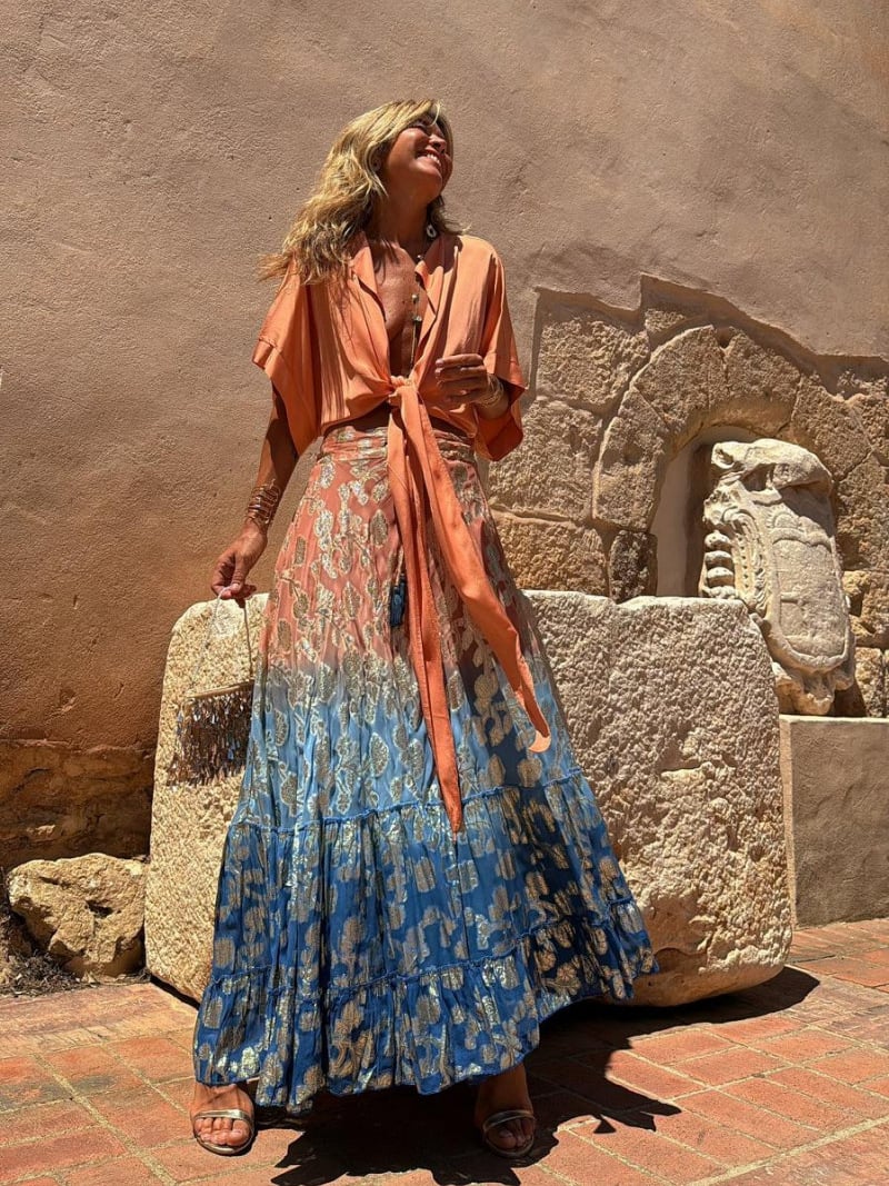 vintage Printed Ruffled Midi Skirt