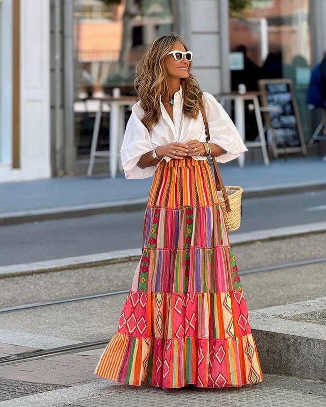 boho Ruffled Midi Skirt