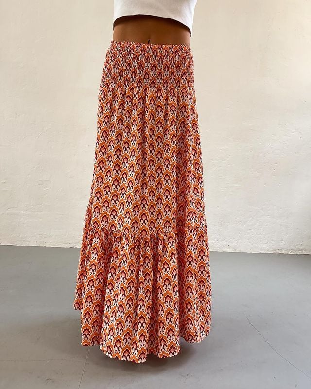 vintage Floral Maxi Skirt Women