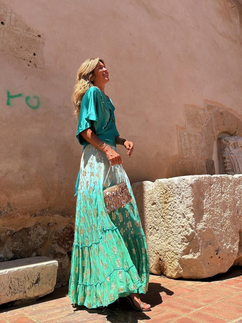 hippie Printed Ruffled Midi Skirt