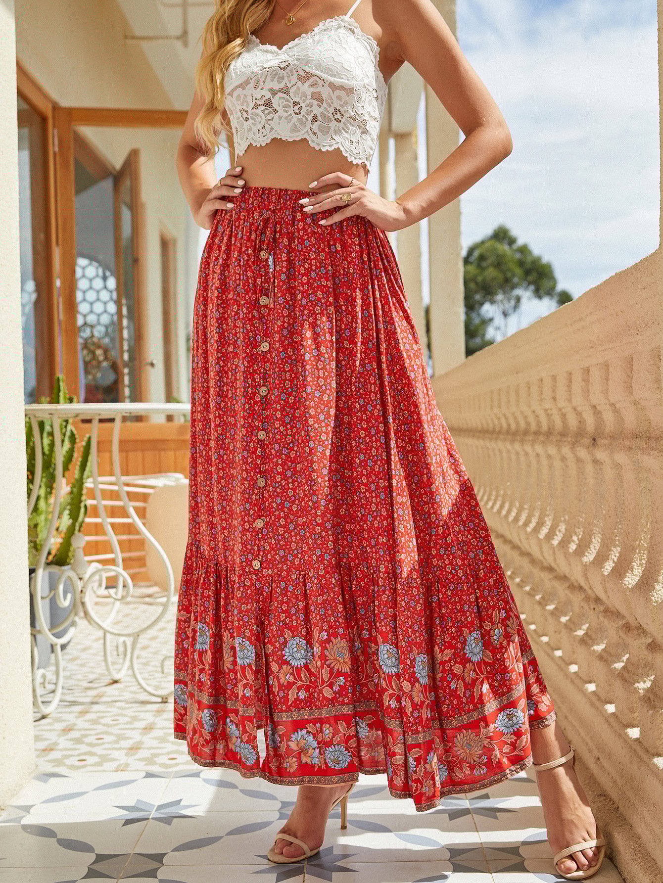 bohemian Printed Maxi Skirt