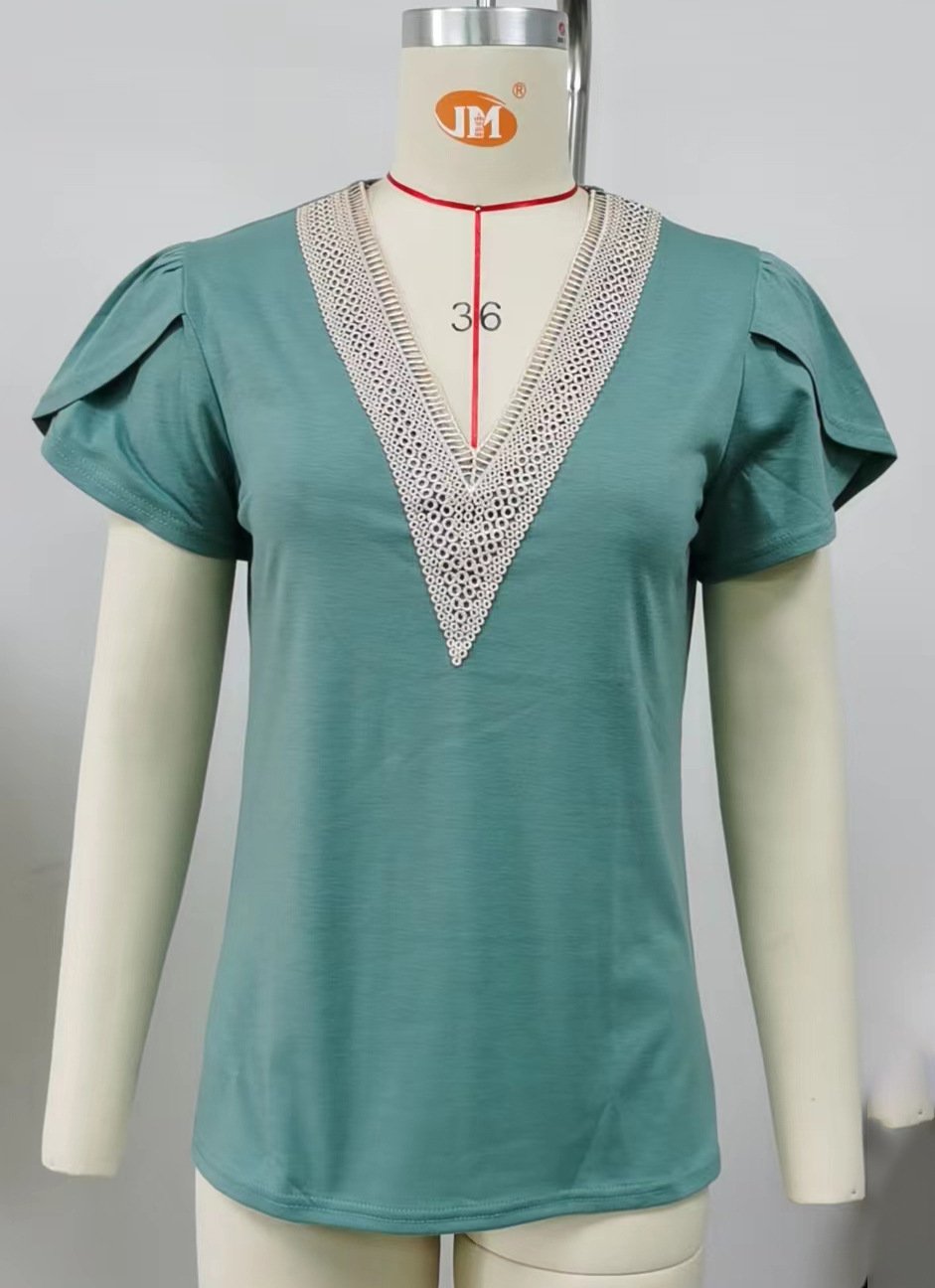 Teal V Neck bohemian Blouse