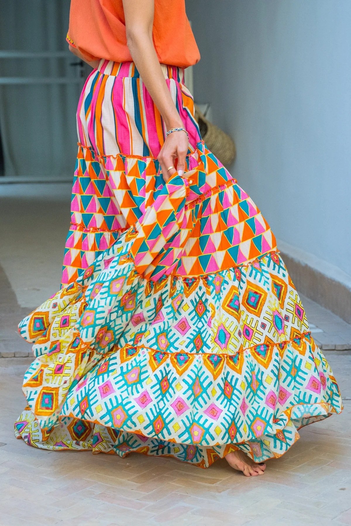 boho Ruffled Midi Skirt