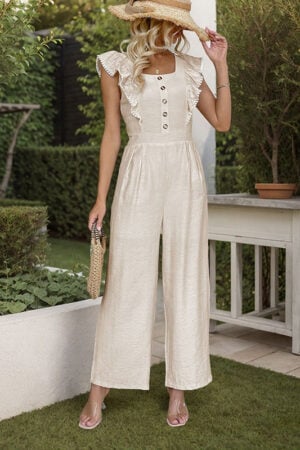 Ruffled Beige Boho Jumpsuit