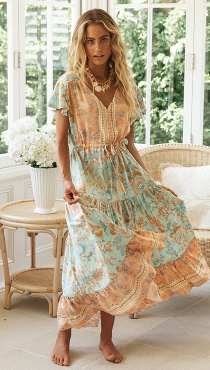 bohemian Floral Maxi Vacation Dress
