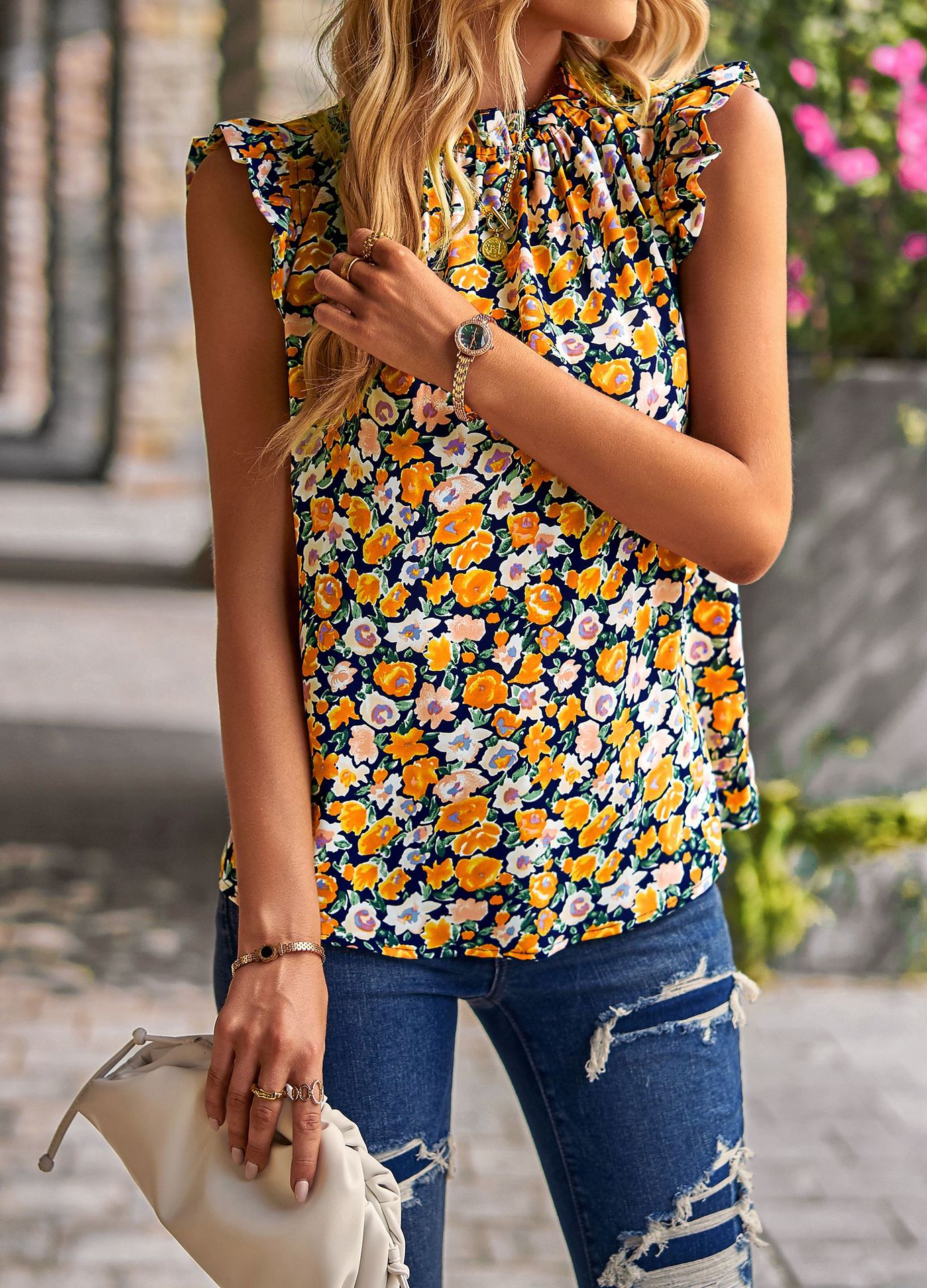 Floral hippie Blouse Sleeveless Top