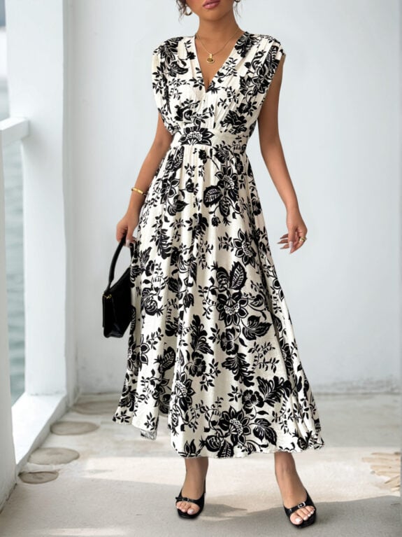 Boho Retro Black and White Flower Dress - Obrázek 4
