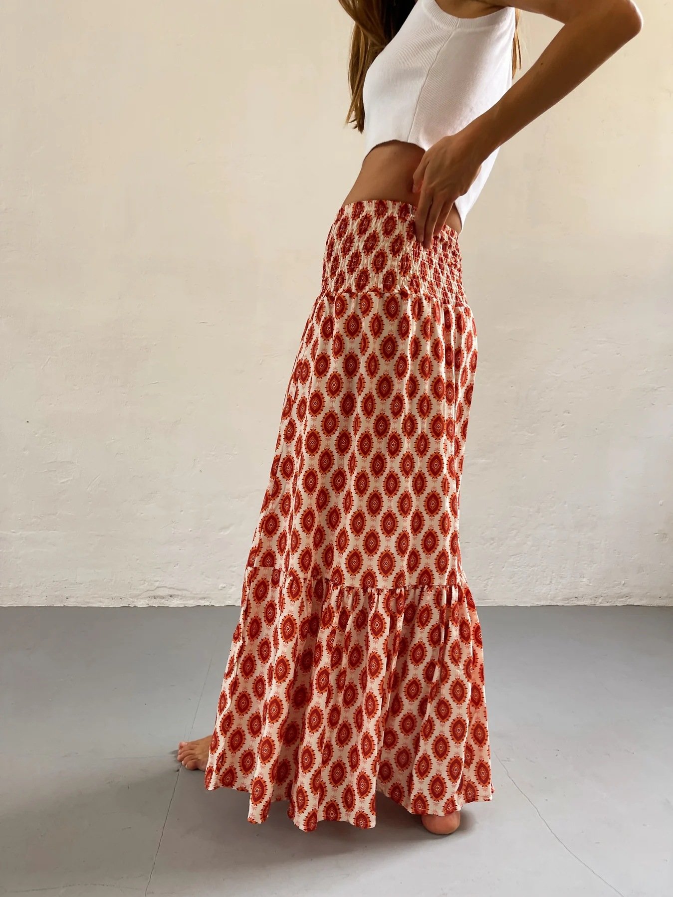 vintage Floral Maxi Skirt Women