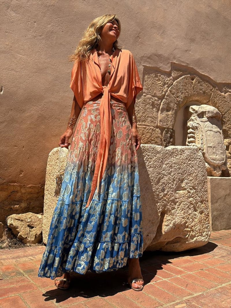 bohemian Printed Ruffled Midi Skirt