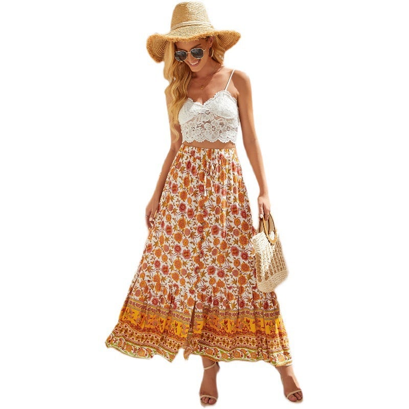 vintage Printed Maxi Skirt