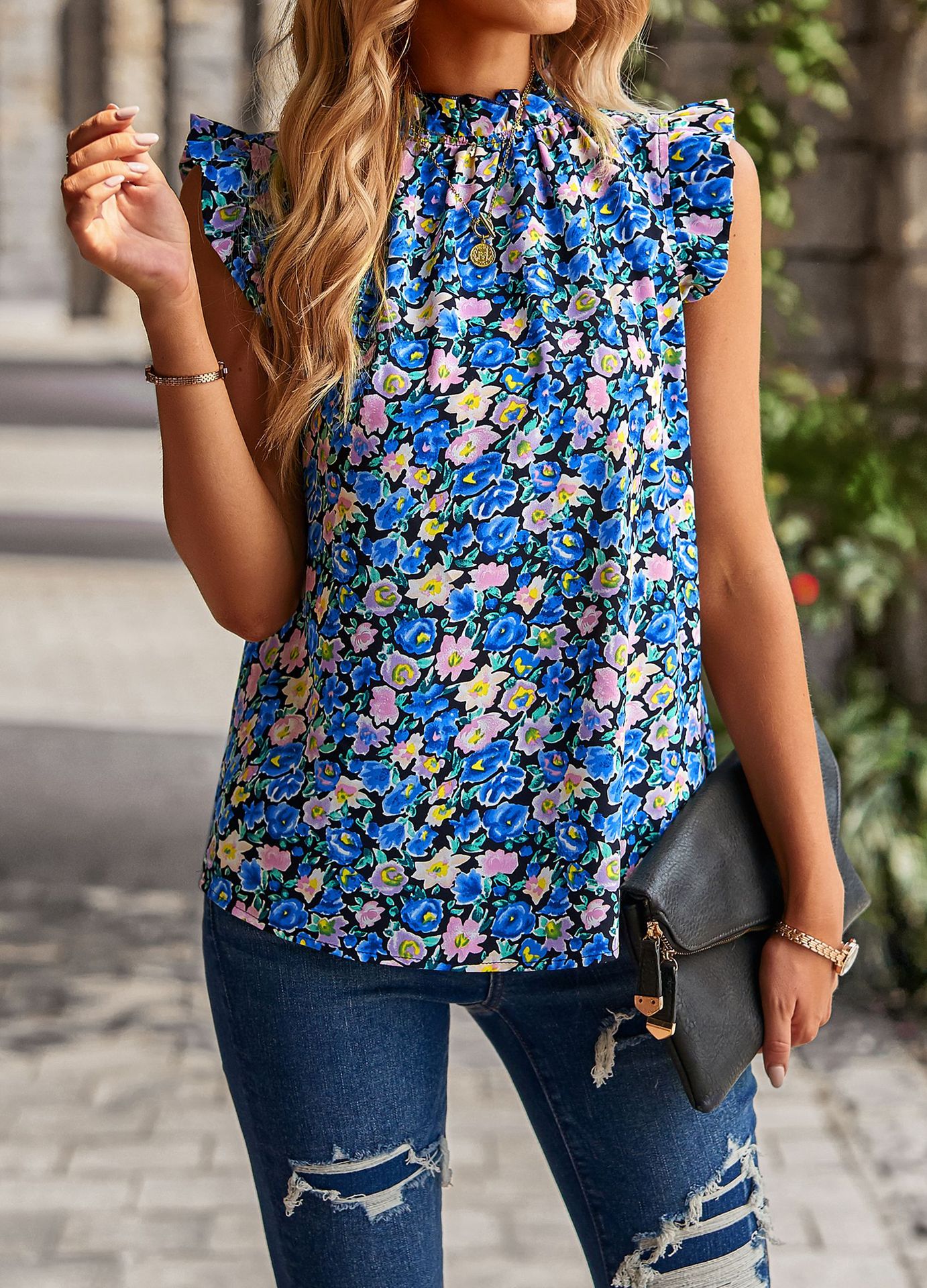 Floral hippie Blouse Sleeveless Top