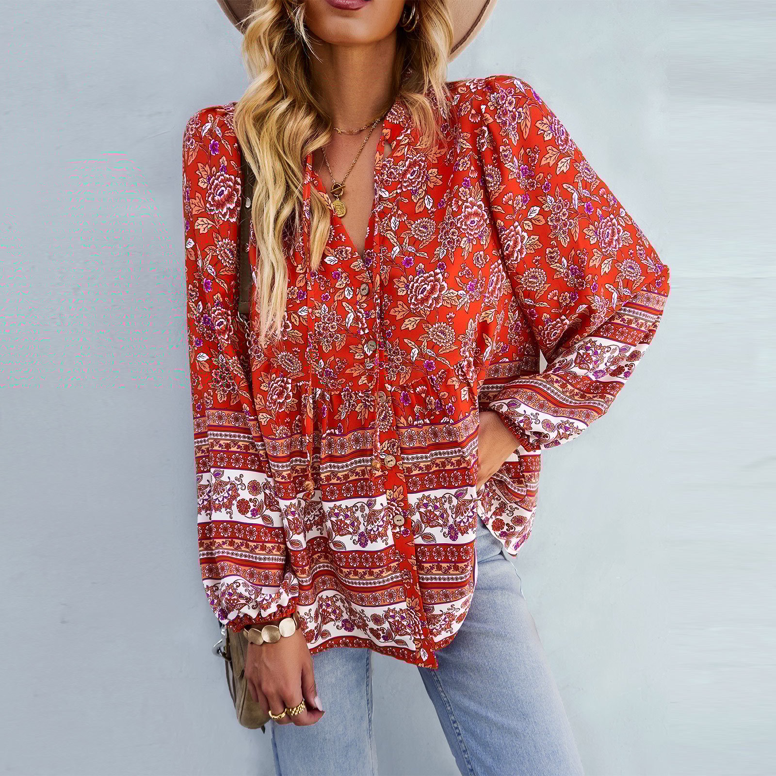 vintage Long-Sleeved Blouse for Autumn