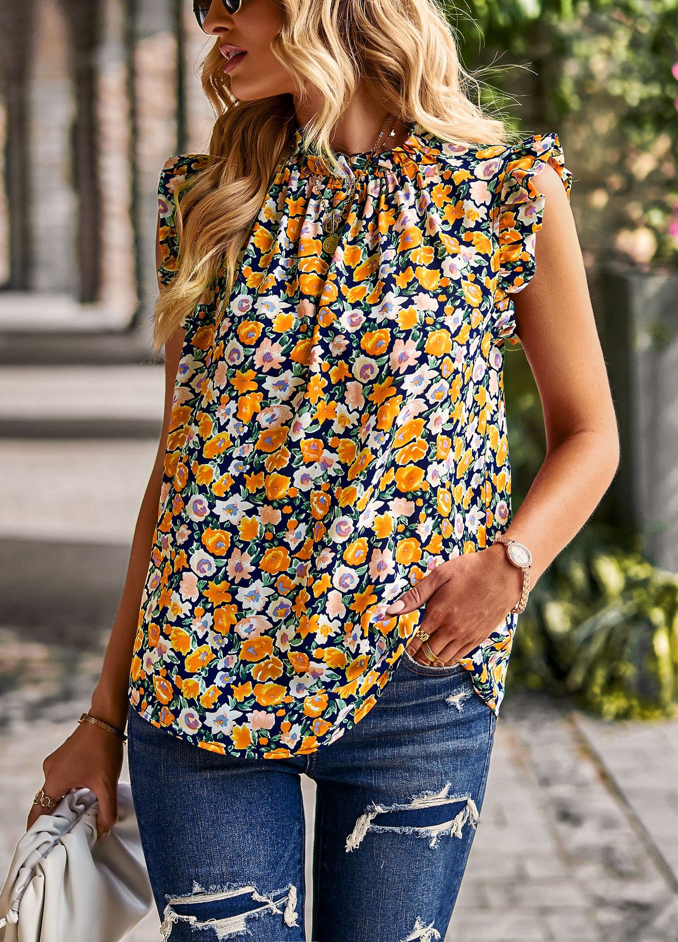 Floral hippie Blouse Sleeveless Top