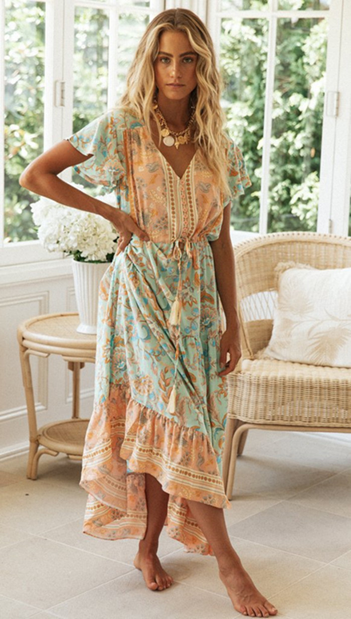gypsy Floral Maxi Vacation Dress