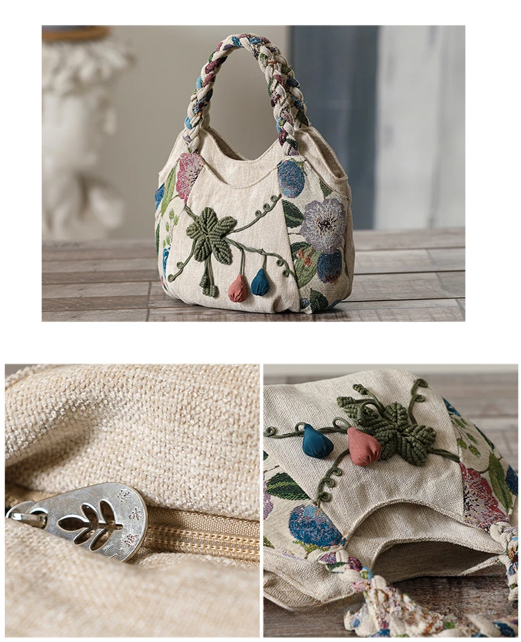 hippie Handbag with Embroidered Flowers