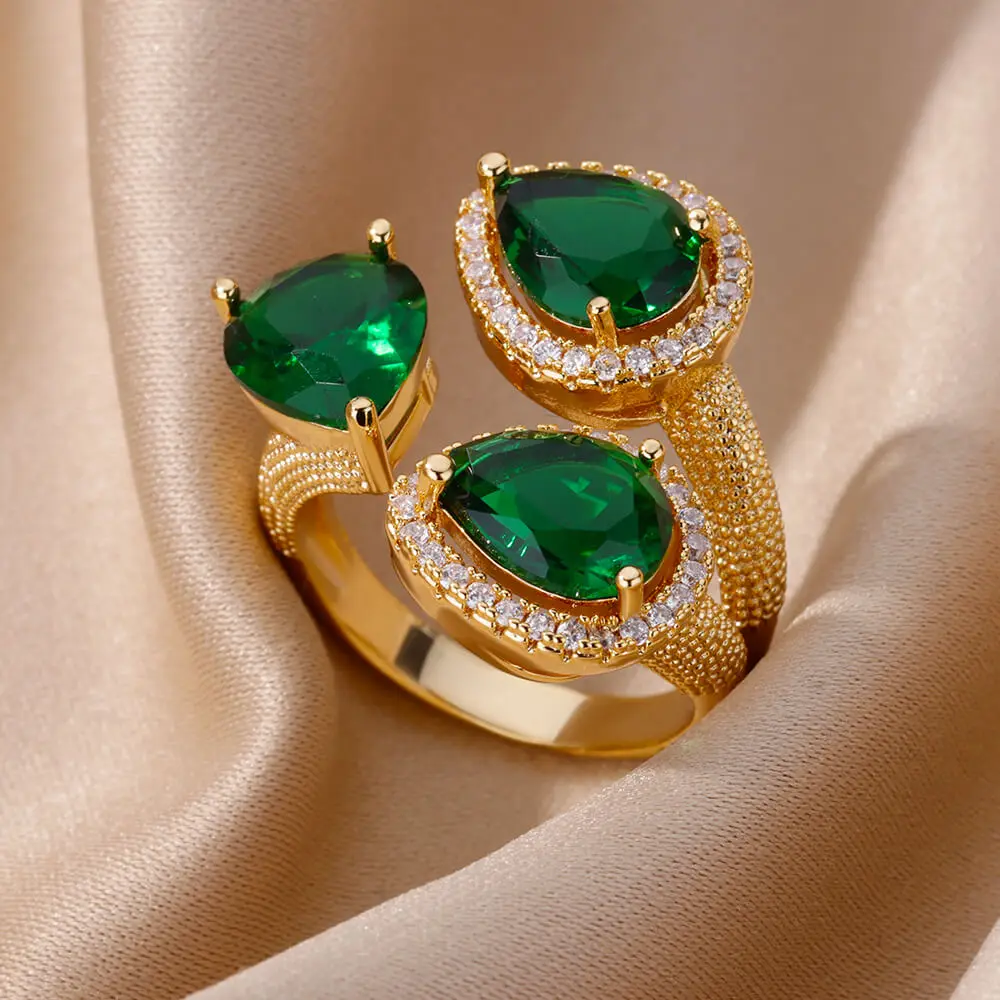hippie Waterdrop Green Zircon Ring